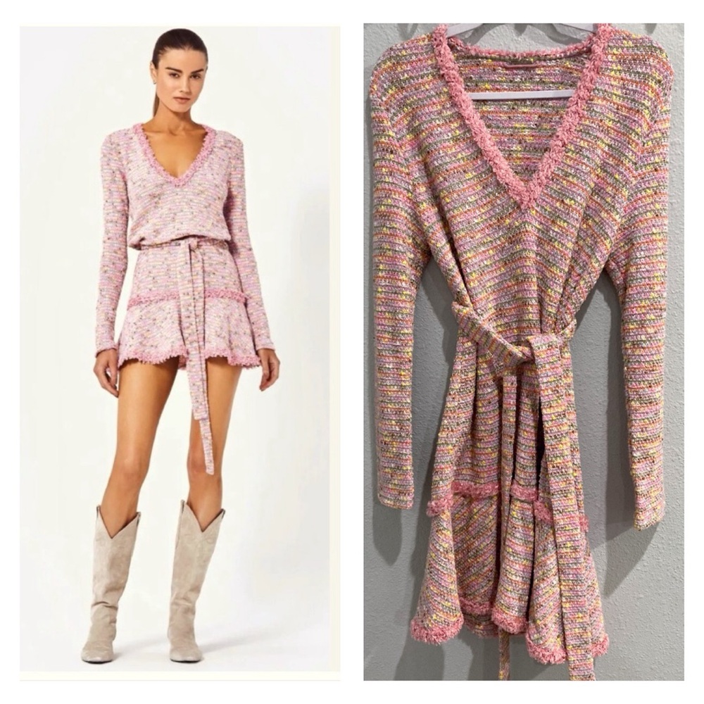 Alexis Pink Wrap Mini Dress with Ruffled Cuffs